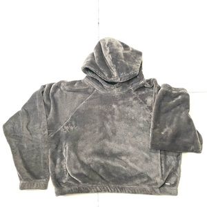 Hollister Hoodie Womens Small Grey Fuzzy Soft Cowl Cropped Pullover Lounge Sz M